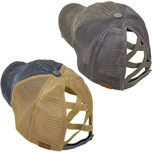 C.C Pferdeschwanz Criss Cross Messy Buns Ponycaps Baseball Cap Dad Trucker Mesh Hat - - Einheitsgröße