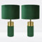 firstchoicelighting Pair of Green Velour with Antique Brass Detail Table Lamps or Bedside Lights Modern Velvet Design Lamps Height 40cm LED Compatible