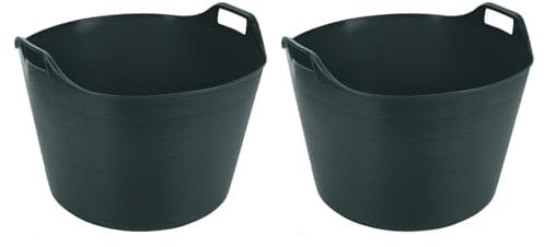 M1SS (Set of 2) 75L Litre Dark Green Robust Versatile Multipurpose Extra Large Flexi Tub Garden Home Flexible Plastic Storage Container Bucket Flex Tub- MADE IN UK