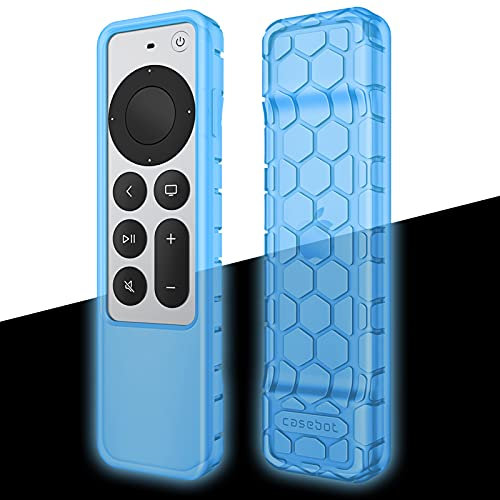 FINTIE Protective Case for Apple TV Siri Remote 2021 - Honey Comb Lightweight Anti Slip Shockproof Silicone Cover for Apple TV 4K / HD Siri Remote Controller (2nd Generation), Sky Blue-Glow