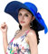 WSLCN Femme Chapeau de Soleil en Paille à Bord Large Capeline Pliable Plage Eté Anti-UV Décoration de Ruban Bleu