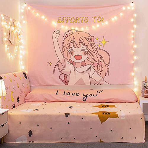 Aodafei Japanische Wandteppich Anime Pink Cute für Mädchen Zimmer Deko Wandbehang Kawaii Rosa Tapestry Wandtuch Wandteppich Psychedelic groß,150x130 cm NO LED