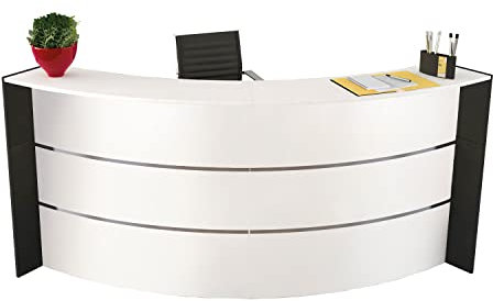 Schrank & Stuhl Bogentheke Surround – Empfangstheke aus Zwei Rundelementen, Tresen für den Empfangsbereich, Moderne Beratungstheke, 112 x 257 x 122,5 cm, Weiß/Anthrazit