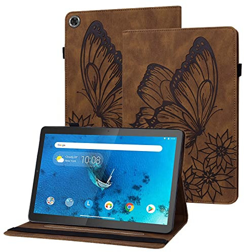 Rostsant Funda Lenovo Tab M10 HD 2ª Generación de Cuero PU Relieve de Mariposa con Soporte para Bolígrafo Funda Tableta para Lenovo Tab M10 HD 2ª Generación 2020 TB-X306X/TB-X306F - Marrón