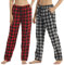YUSHOW Lot de 2 Bas de Pyjama Femme en Flanelle à Carreaux Coton Ultra Doux Pantalon Pyjama Flanelle avec Poches, Gris à carreaux noirs + carreaux rouges (lot de 2), M