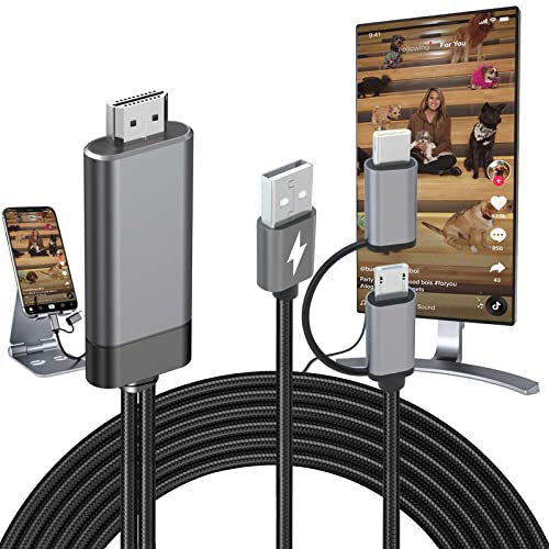 Adaptateur HDMI Micro USB Type C 2 en 1 Câble MHL tressé Convertisseur vidéo et cordon de charge pour Samsung Galaxy A21 A20 A50 Tab Tablette LG K51 Stylo 6 5 Moto G6 Téléphone Android Appareils pour