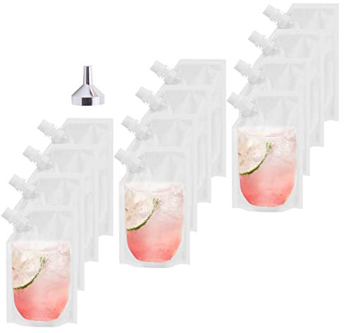 Drink Pouches for Festivals - 12 Pack 500ml Plastic Liquor Juice Pouch Leak Proof Party Cold Beverage Bags with Funnel