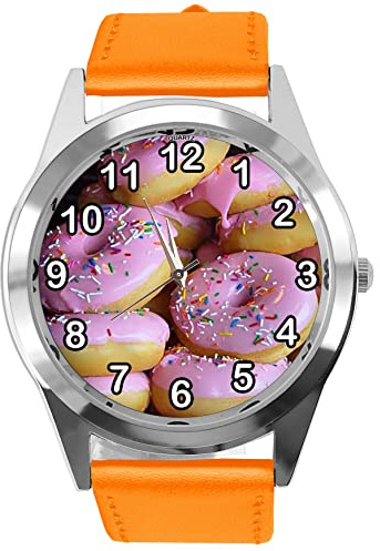 TAPORT Orange Leather Round Watch for Donut Fans