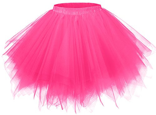 Girstunm Damen Tutu Tüllrock 50er Vintage Tüllrock Petticoat Mehrfarbig Bubble Tanzkleid Rock Unterrock Tütü Kurz Ballett Fuchsie Medium