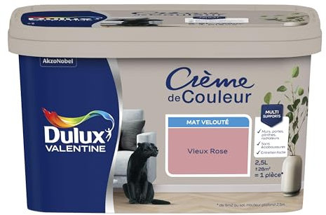 Dulux Valentine Crème de Couleur - Peinture multi-supports intérieure - Mat Vieux Rose 2,5 L
