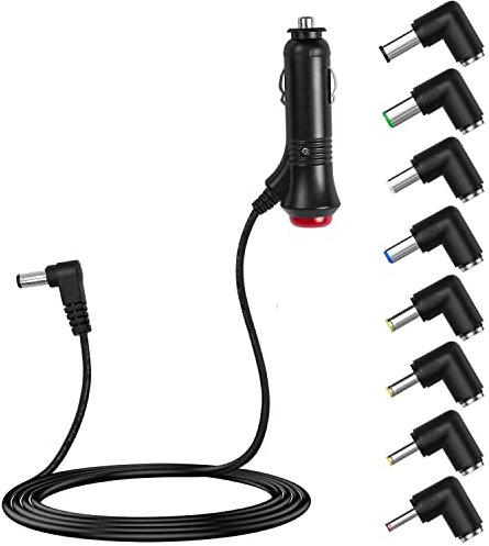 1m 36W Câble d'alimentation Chargeur de Voiture Universel, 12V 3A Câble Rallonge Allume Cigare DC 5.5x2.1mm avec Interrupteur et 8 Adaptateurs DC pour Lecteur DVD, Caméra, LED Lumières