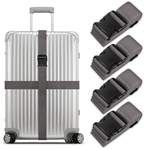 Koffergurt Set, gepäckband, kofferbänder, koffergurte Personalisierte Identifikation Verstellbare Rutschfestes Reisezube (Grau, 4 Stück Set)