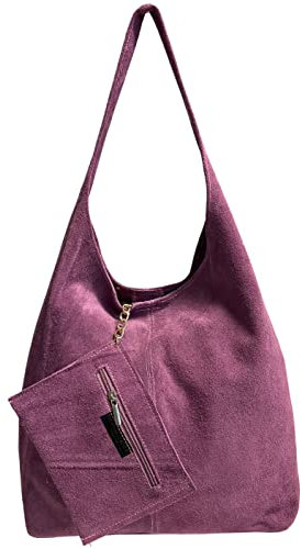 Modarno Umhängetasche Damen Wildleder Clutch Umhängetasche Shopper Damen Echt Leder, Dunkellila