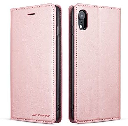 QLTYPRI Case for iPhone X iPhone XS, Premium PU Leather Cover TPU Bumper with Card Holder Kickstand Hidden Magnetic Adsorption Flip Wallet Case Cover for iPhone X iPhone XS - Rose Gold