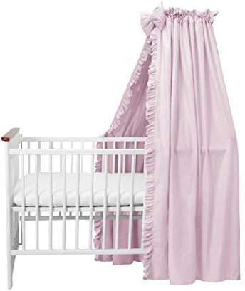 balbina Baldachin 100% Baumwolle, Deko-Set für Kinderbett, Betthimmel mit Rüsche & Schleife, Moskitonetz für Babyzimmer, Undurchsichtiger Bettvorhang ohne Himmelstange, 240 x 165 cm, Puderrosa Dunkel
