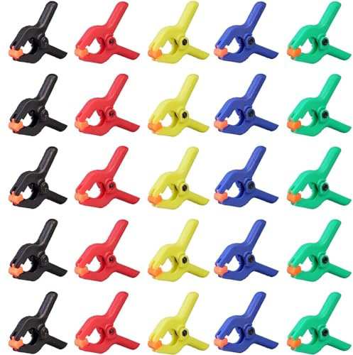 LZYKJGS 25 Stück Nylon Federklemme, Mini Federklemmern, Klein Spannklemmen, Federzwinge, Klein Spannklemmen, für DIY Projekte, Fotostudios, Fotografie Hintergrund (5 Farben)