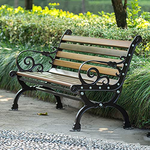 Panca Da Giardino, Seduta Da Esterno, Panca Da Giardino In Ghisa E Legno Con Schienale, Comoda Seduta In Legno Naturale A Doghe Per Giardini, Cortili, Ingressi Di Corridoi, Patii ( Size : L:120cm/47.2