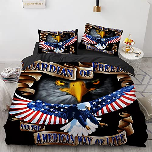 LUDVIK Bettwäsche Set Amerikanische Flagge Adler Bettwäsche 220X240 cm Mikrofaser Bettwäsche 220X240 Mädchen Schnell Trocknend Und Kein Bügeln + 2 Kissenbezüge 80X80Cm