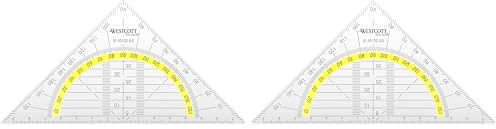 Westcott Geodreieck 14 cm | Transparentes Geodreieck aus bruchsicherem Kunststoff mit gelber Skala | Technische Skala & Winkelmesser für Schule, Uni oder Büro | E-10132 00 (Packung mit 2)