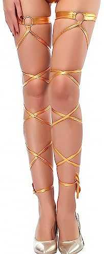FEOYA 1 Paar Bein Wraps Rave Festival Strumpfband Gürtel Neue Sexy Festival Rave Metallic Hip-Hop Zubehör Für Tanzen Party Cosplay Party Halloween Weihnachten A-Gold Einheitsgröße