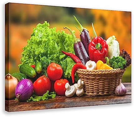 Poster auf Leinwand mit Obst und Gemüse, Wandkunst, Dekor, Bild, Gemälde für Wohnzimmer, Schlafzimmer, Dekoration, Rahmenstil, 40 x 60 cm