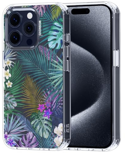 MOSNOVO Case for iPhone 15 Pro, [Buffertech 6.6ft Military-Grade Drop Protection] [Anti Peel Off Tech] Clear TPU Bumper Phone Case Cover Design - Tropical Rainforests