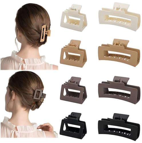 Haarklammern für Damen und Mädchen, 5,1 cm, matt, rechteckig, kleine Haarklammern für dünnes/mitteldickes Haar, rutschfeste Clips, 8 Stück (Warm color A)