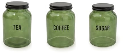 Home Deco London Apothecary Kitchen Storage Glass Green Tea Coffee & Sugar Storage Everyday Storage (Tea, Coffee & Sugar Storage Green Glass)