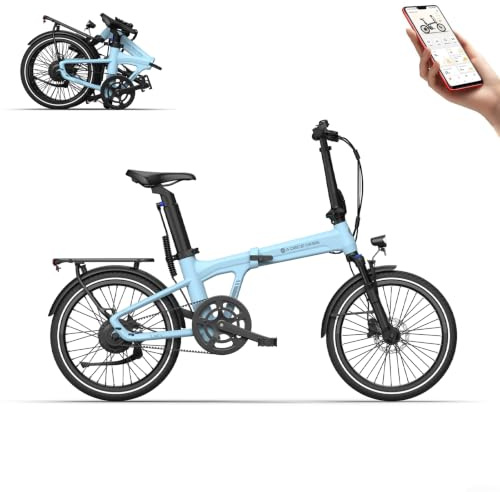 A Dece Oasis Ado Air20S V26 Bicicleta Eléctrica Plegable, E-Bike Ultraligera 20'' con Suspensión, Motor 250W/50Nm, Autonomía 100km, App Ado, Pantalla IPS de 2,4'',Incluye Cesta Delantera