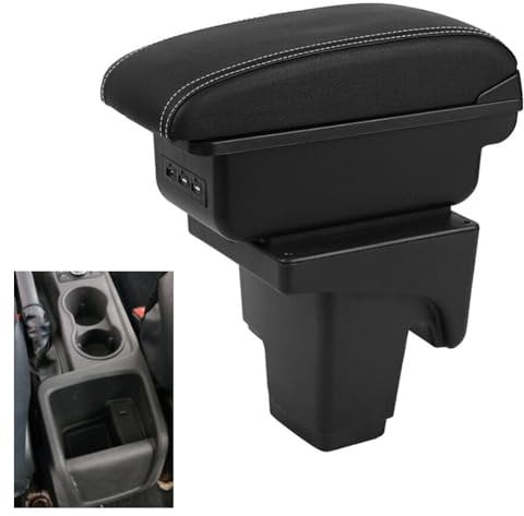 Car Armrest Box Compatible with Ford Focus 3 MK3 2011-2018, Dual Layer Armrest with 3 USB Charging Ports Black PU Leather Central Console Storage Box Automobile Arm Rest (3 USB)