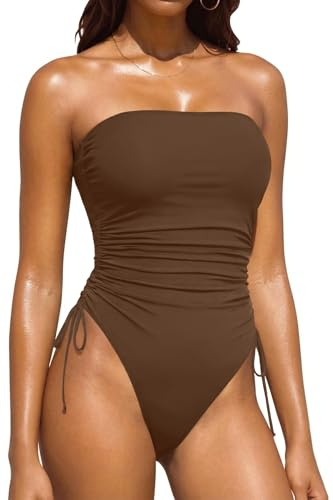 Women Strapless One Piece Swimsuit - Bandeau Tummy Control Bathing Suit