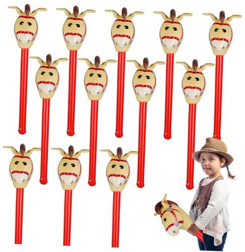 HOOTNEE 12St Aufblasbarer Pferdekopf-Stick beim Surfen Chemie-Ausweis interaktives Spielzeug kinderspielzeug Geschenk Luftballons aufblasbares Spielzeug Mini-Pferdekopfstab Reiten PVC