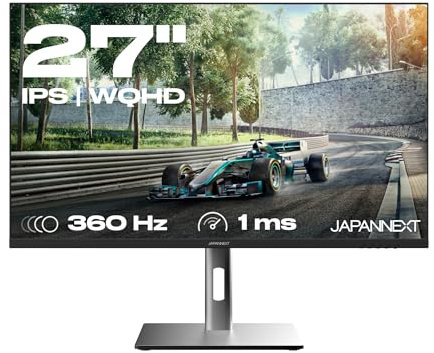 JapanNext Gaming-Monitor 27 Zoll IPS 2K WQHD (2560x1140) 360Hz 1ms | HDR & KVM | Höhen & Neigungsverstellbar (HSP) Integrierte Lautsprecher | G-Sync/FreeSync | 2 Jahre Garantie | JN-27IPS360WQHDR-HSP