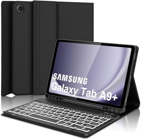 Occtingkind, Tastiera per Samsung Tab A9 Plus 11 pollici 2023, Cover con tastiera Samsung A9+, Custodia con Retroilluminata Rimovibile Bluetooth Keyboard per Galaxy Tab A9Plus, Italiano, USB C, Nero