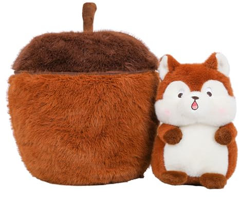 Uixxducc Eichhörnchen in Einer Nuss Plüschtier, Eichhörnchen mit Nuss, Weiches Plüsch Eichhörnchen Spielzeug, Eichhörnchen Kuscheltier Für Kinder, Jungen, Mädchen (35x32cm)