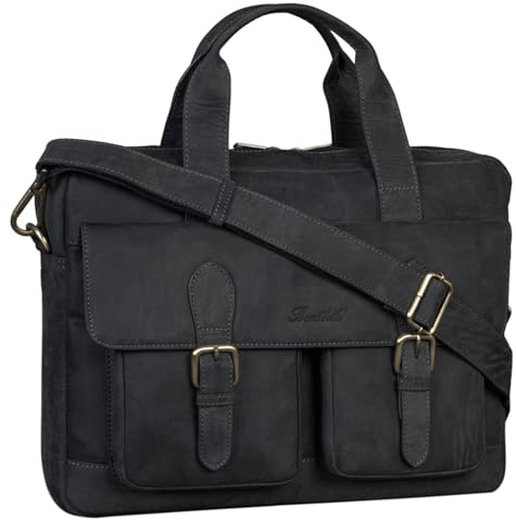 Benthill Aktentasche Leder Laptoptasche - Ledertasche für Herren und Damen Gross - Briefcase - Umhängetasche aus echtem Leder - Große Schultertasche für Laptop, Farbe:Black (H)