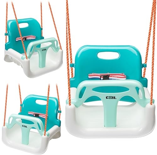 Coil Balançoire Enfant Balançoire Bébé Extérieur 3-en-1 Balançoire Bébé Balançoire Enfant Réglable avec Dossier Balançoire Intérieur Siège De Balançoire Enfant Balançoire Tout-Petit Turquoise