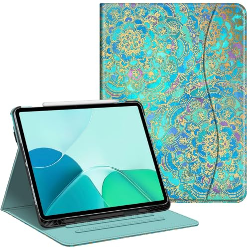 Fintie Folio Étui pour iPad Pro 13 (M3) 2025, (M2) 2024, avec Inclinaison à différents Angles, Porte-Stylet et Poche, Mise en Veille et réveil Automatique, Motif Nuances de Bleu