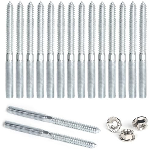 DBREAKS Stockschrauben Torx, 15Stk Doppelkopfschrauben, M10*120mm Doppelgewindeschrauben, Doppelseitige Dübelschrauben mit Sperrzahnmuttern, Schraubstifte Gewinde, Verzinkte Doppelgewinde für Möbel