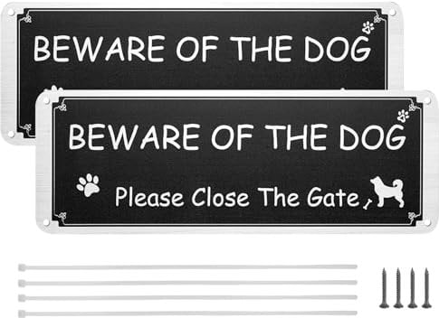 Beware of The Dog Sign 3.5x9.8 Aluminium Metal Dog Warning Sign Pre-Drilled Rustproof UV Protected Do Not Enter Signs for Gates Dog Will Bite Sign Outdoor Gate Safety Sign Pack of 2