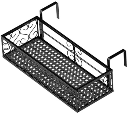 Baoblaze Supporto per Piante con Cestino per fioriera con ringhiera sospesa, ripiano per fioriera con ringhiera in Ferro, portavasi per Balcone con Recinzione, 50 cm