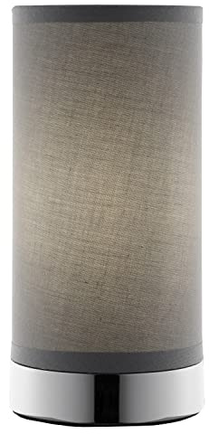 Casa Nova Tischlampe - Silbergrau - Grau - Stoffschirm - Metall - H 20 cm