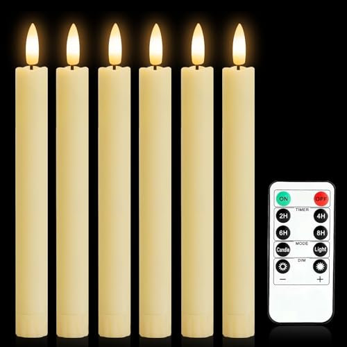 LED Stabkerzen mit Timerfunktion, LED Kerzen Flackernde Flamme Elektrische Kerzen 6 Stück, warmer 3D-Dochtlicht, Fensterkerzen, für Weihnachtsdeko Hochzeit und Party