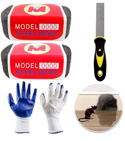 Daily Treasures 3pcs Steel Wool with Seal Putty, Prevent Steel Wool Mice Control Rust White Wall Seal Mud, Sharp to Prevent Rodents Excluder Mesh, Mouse Hole Filler for Holes Cracks in Garden House