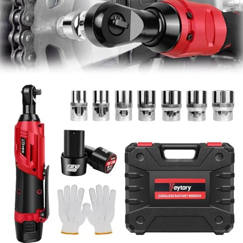 12V Cordless Ratchet Wrench, 40N.m High Torque Wrench Battery Ratchet 3/8 Drive with 7 Impact Sockets, Electric Ratchet Wrench 3/8'' 90° Angle Wrench with 2*1.5Ah Batteries for Auto Car Home Repair