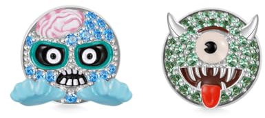 Gnoce Ohrringe emoji Lächelndes Gesicht mit Herz Ohrstecker 925 Sterling Silber Geschenke für Mädchen Frau Freundin (Zombie & Monster Asymmetrische)