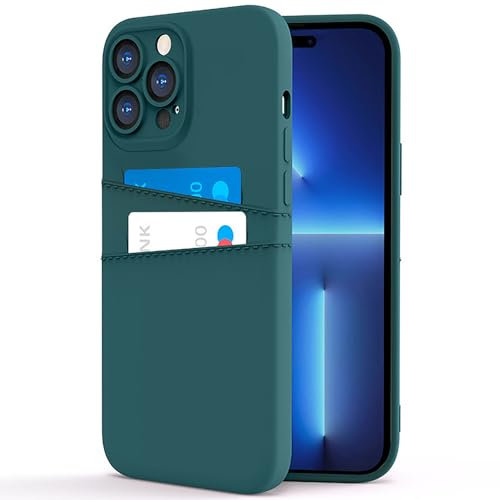 COBATREE Wallet Case for iPhone 15 Pro,Silicone Case with 2 Card Holder Slim Flexible TPU Shockproof Protective Phone Cover with 2 Card Slot Wallet Case for iPhone 15 Pro 6.1 inch-Dark Green