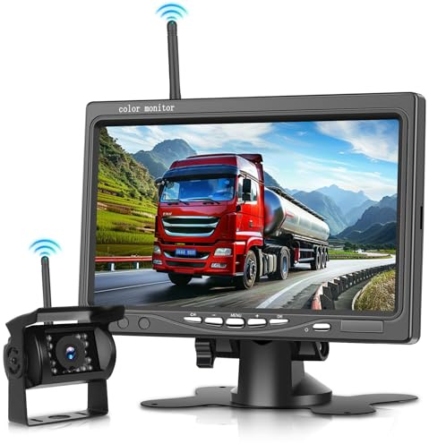 Hodozzy Rückfahrkamera Kabellos Auto, 7 Zoll HD Rückfahrmonitor mit Toter-Winkel-Warnung, Auto Funk Kamera Super Nachtsicht, 1080P IP68 Wasserdichtes Funk Rückfahrkamera für Wohnmobil, LKW, 12V-36V