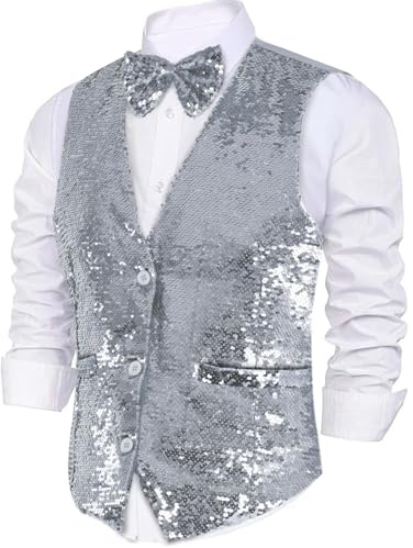 Dress Up America Paillettenweste mit Fliege - Glänzend V-Ausschnitt Für Herren