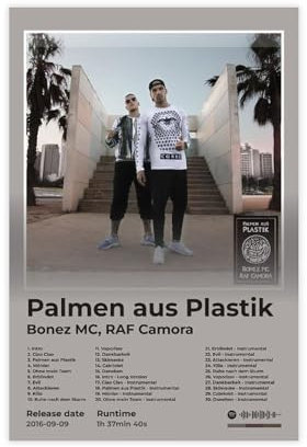 Bonez MC RAF Camora Kunstposter, cooles Rapper, Hip-Hop-Musik, Rap-Album, Palmen aus Kunststoff, Titelliste, Fans, Geschenk, Raumdekoration, Leinwand, Poster, Schlafzimmer, Dekoration, Landschaft